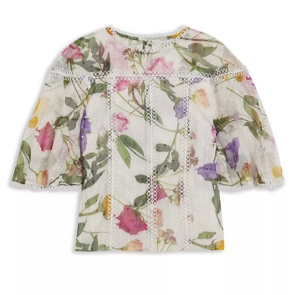 NWT💕TED BAKER Arelln Floral High Neck Top With Lace Details Size 0 - Picture 3 of 16